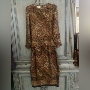 Talbots Brown, Tan, Maroon and Light Blue Paisley Skirt Set